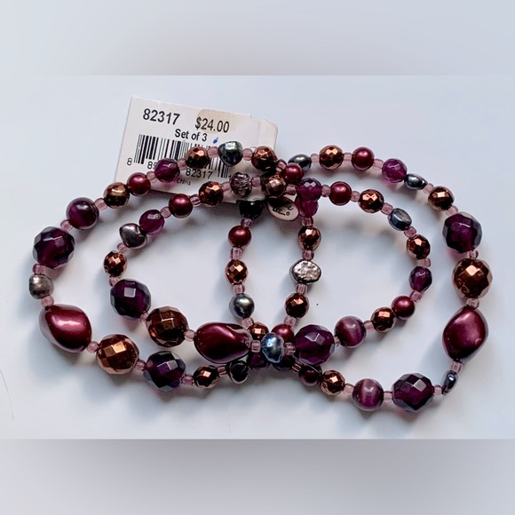 💟 Freshwater Pearl & Faceted Multi-bead Set of 3 Bracelets by Cookie Lee - Picture 2 of 6